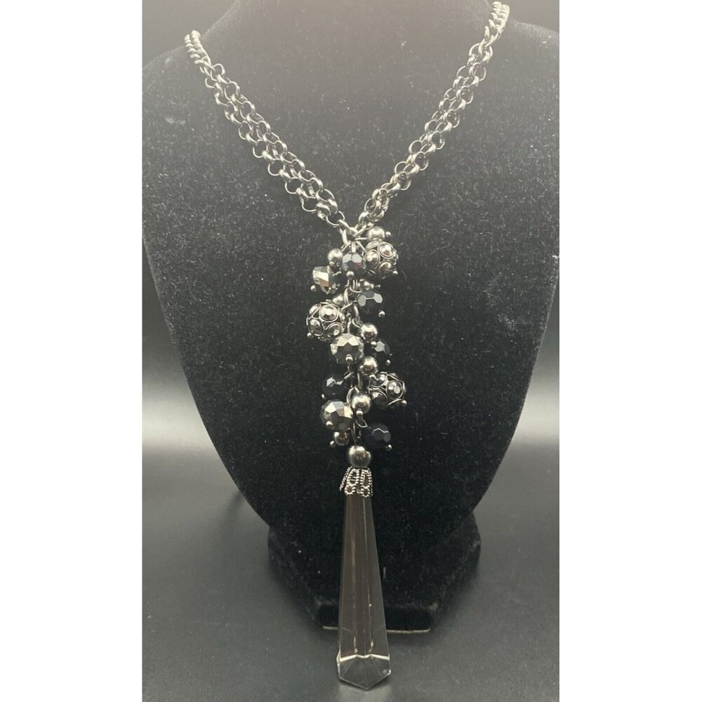 Lia Sophia MARABOU 5" Mirrored Pendant & AB Crystal 28+3" Gunmetal Necklace Rolo - Picture 2 of 10